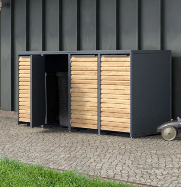 Box na 1 popelnici - Model HATCH / WOOD - Barva: RAL 7045 ( Světle-Šedá)