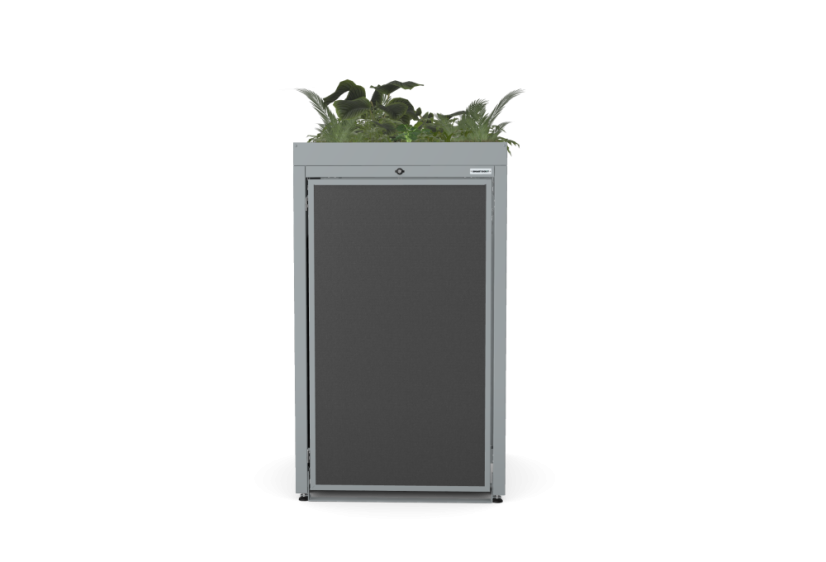 Box na 1 popelnici - Model FLORA / STEEL / FLAT Decor - Barva: RAL 7016 ( Antracit ), Barva dekoru: Černá