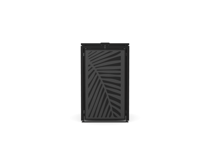 Box na 1 popelnici - Model HATCH / STEEL / LEAF Decor - Barva: RAL 7045 ( Světle-Šedá), Barva dekoru: Černá