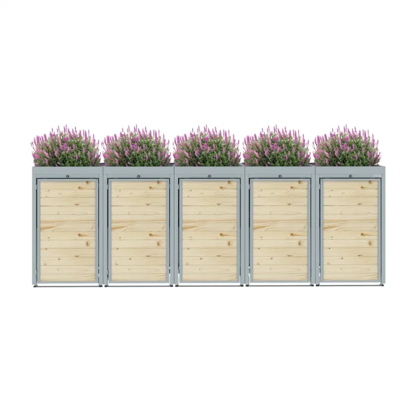 Boxy na 5 popelnic - Model FLORA / WOOD - Barva: RAL 9005 ( Černá)