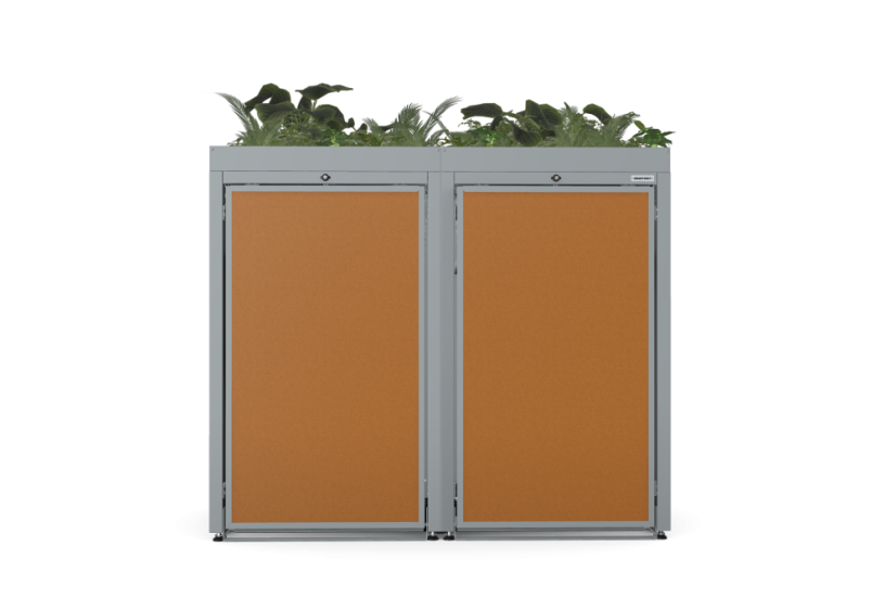 Boxy na 2 popelnice - Model FLORA / STEEL / FLAT Decor - Barva: RAL 7045 ( Světle-Šedá), Barva dekoru: Šedá
