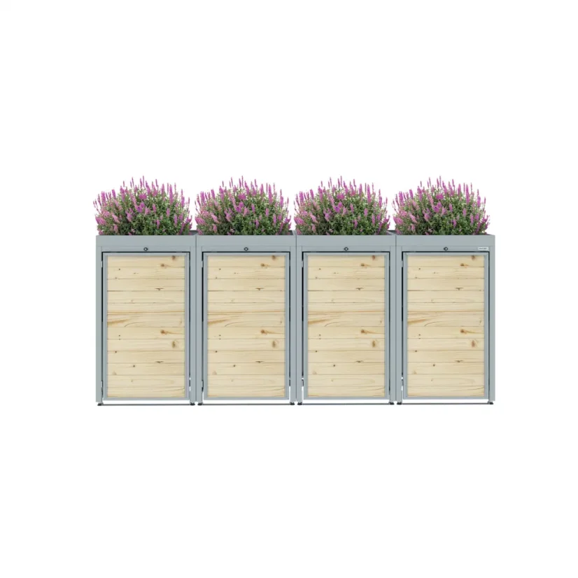 Boxy na 4 popelnice - Model FLORA / WOOD - Barva: RAL 7016 ( Antracit )