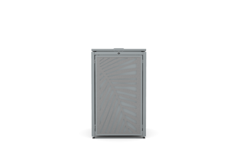 Box na 1 popelnici - Model HATCH / STEEL / LEAF Decor - Barva: RAL 7045 ( Světle-Šedá), Barva dekoru: Černá