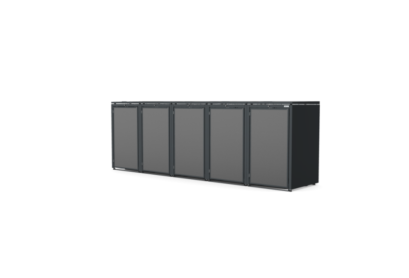 Boxy na 5 popelnic - Model HATCH / STEEL / FLAT Decor - Barva: RAL 7016 ( Antracit ), Barva dekoru: Imitace rzi