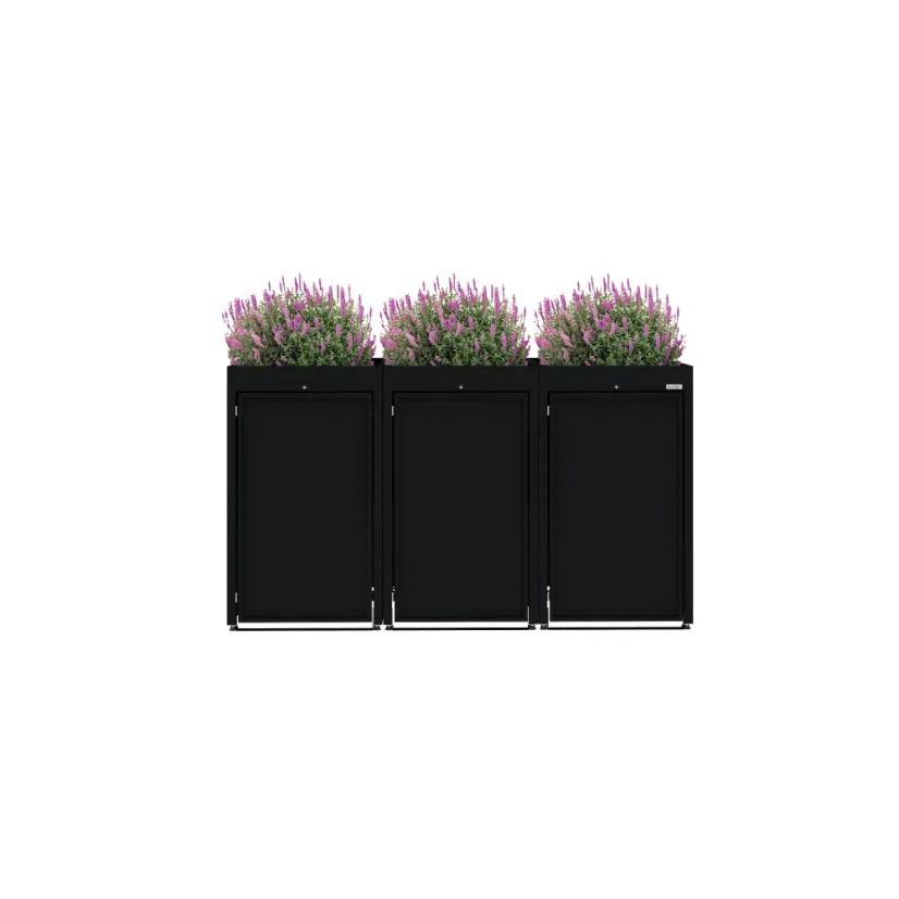 Boxy na 3 popelnice - Model FLORA / STEEL - Barva: RAL 9005 ( Černá)