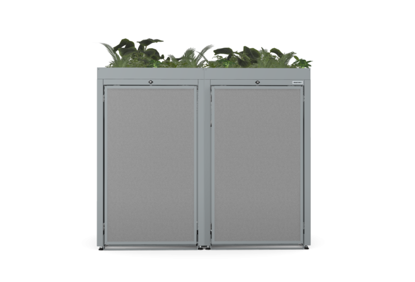 Boxy na 2 popelnice - Model FLORA / STEEL / FLAT Decor - Barva: RAL 9005 ( Černá), Barva dekoru: Imitace rzi