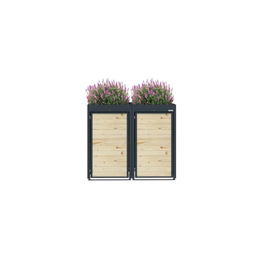 Boxy na 2 popelnice - Model FLORA / WOOD - Barva: RAL 7016 ( Antracit )