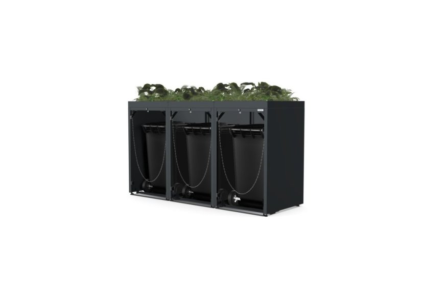 Boxy na 3 popelnice - Model FLORA / STEEL - Barva: RAL 9005 ( Černá)