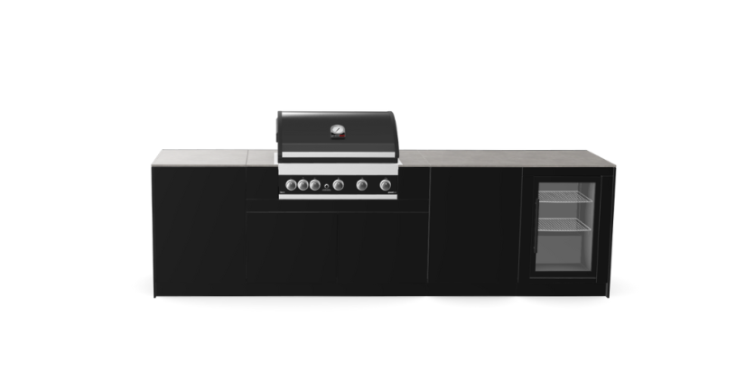 Kitchen Boxy - Venkovní kuchyně model 300 B - Montáž (typ kuchyně): Montáž ke stěně (zadní strana nezakrytá), Pracovní deska: Barva/Dekor: Carrara K551 SU (HPL - struktura světlého mramoru), Barva dveří a bočnic: Tiger Grey Classic 610