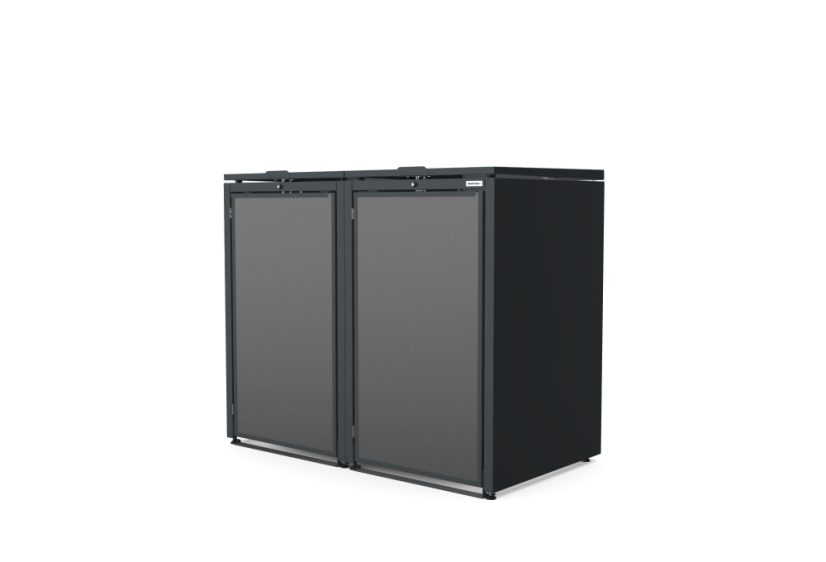 Boxy na 2 popelnice - Model HATCH / STEEL / FLAT Decor - Barva: RAL 7016 ( Antracit ), Barva dekoru: Černá