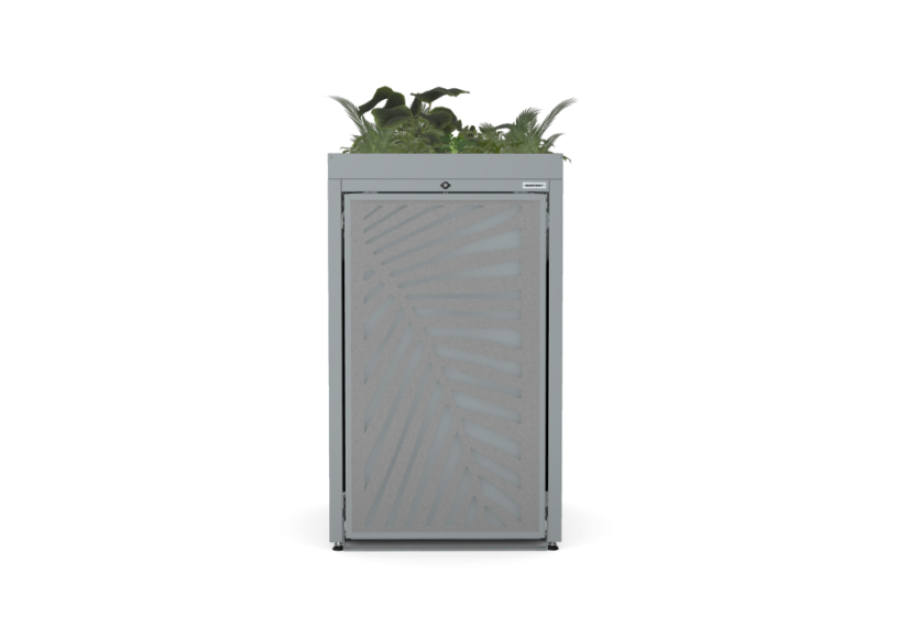 Box na 1 popelnici - Model FLORA / STEEL / LEAF Decor - Barva: RAL 7016 ( Antracit ), Barva dekoru: Šedá