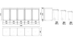Boxy na 5 popelnic - Model FLORA / STEEL / FLAT Decor