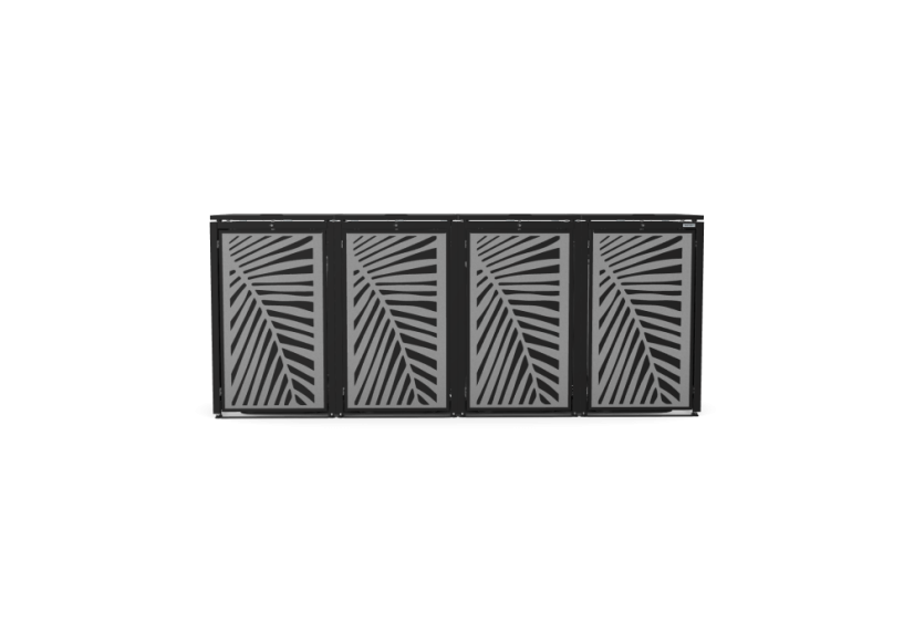 Boxy na 4 popelnice - Model HATCH / STEEL / LEAF Decor - Barva: RAL 7016 ( Antracit ), Barva dekoru: Imitace rzi