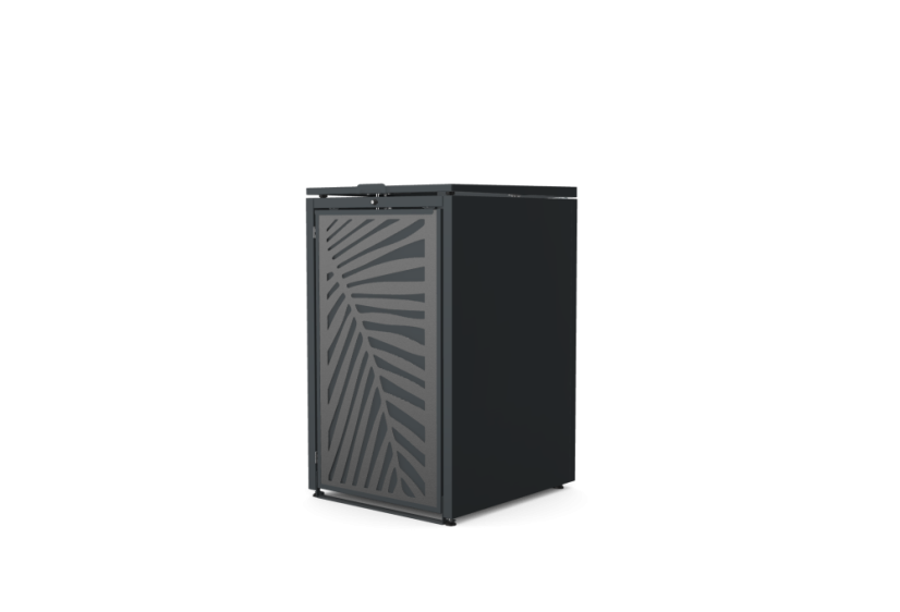 Box na 1 popelnici - Model HATCH / STEEL / LEAF Decor - Barva: RAL 7016 ( Antracit ), Barva dekoru: Černá