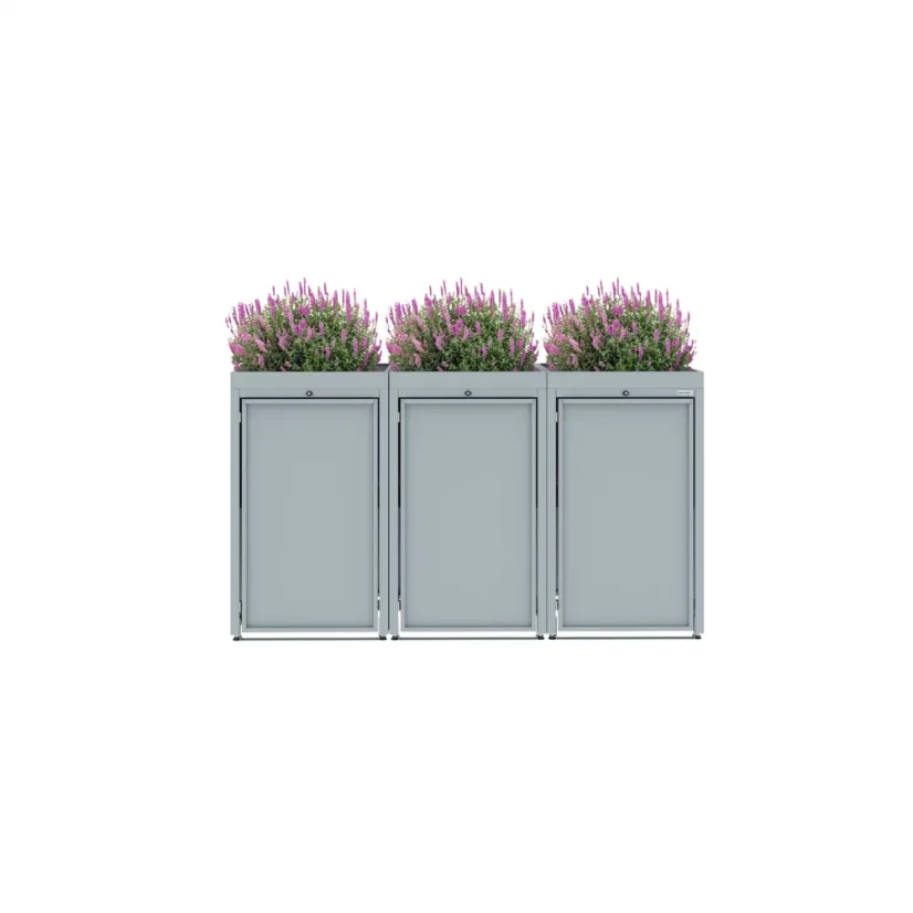 Boxy na 3 popelnice - Model FLORA / STEEL - Barva: RAL 7045 ( Světle-Šedá)