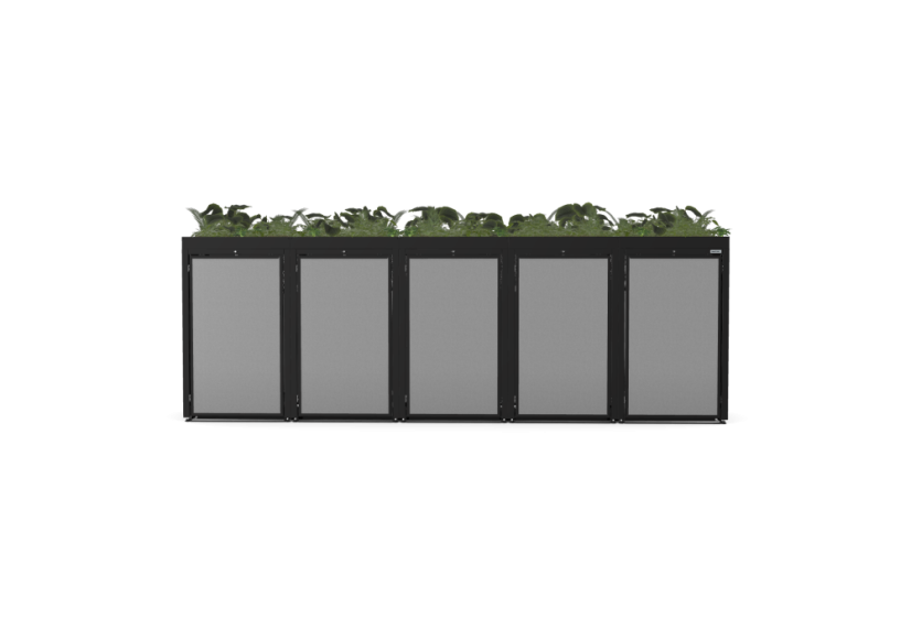 Boxy na 5 popelnic - Model FLORA / STEEL / FLAT Decor - Barva: RAL 7045 ( Světle-Šedá), Barva dekoru: Imitace rzi