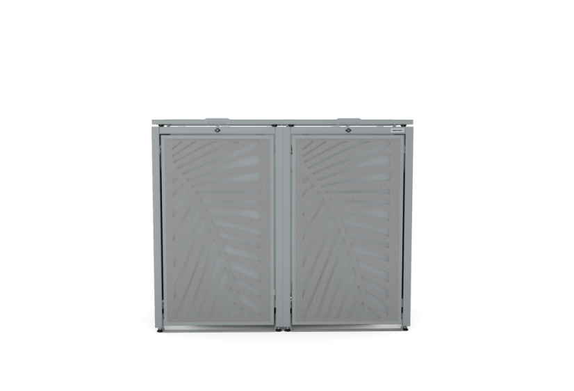 Boxy na 2 popelnice - Model HATCH / STEEL / LEAF Decor - Barva: RAL 7016 ( Antracit ), Barva dekoru: Šedá