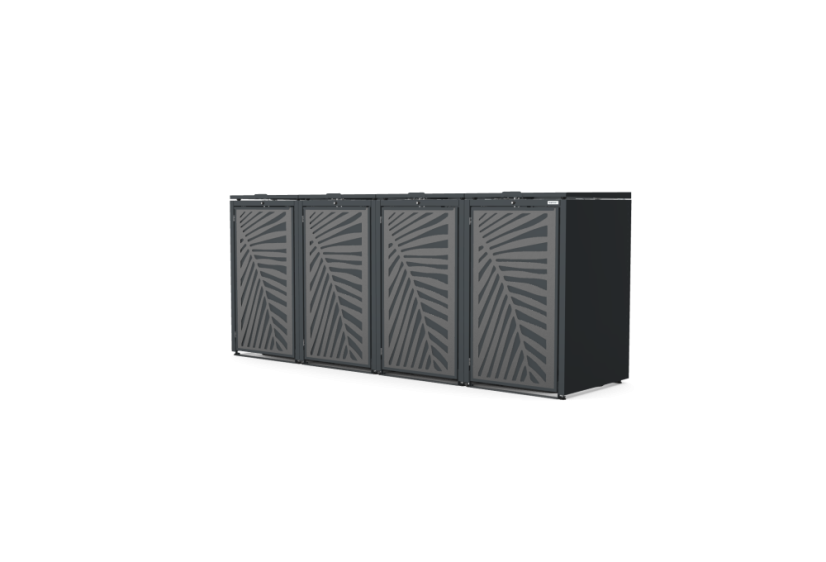 Boxy na 4 popelnice - Model HATCH / STEEL / LEAF Decor - Barva: RAL 7016 ( Antracit ), Barva dekoru: Imitace rzi