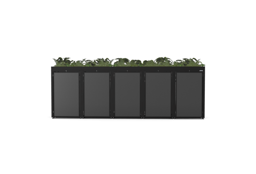 Boxy na 5 popelnic - Model FLORA / STEEL / FLAT Decor - Barva: RAL 7045 ( Světle-Šedá), Barva dekoru: Imitace rzi