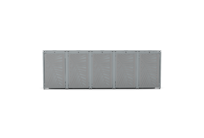 Boxy na 5 popelnic - Model HATCH / STEEL / LEAF Decor - Barva: RAL 7045 ( Světle-Šedá), Barva dekoru: Šedá