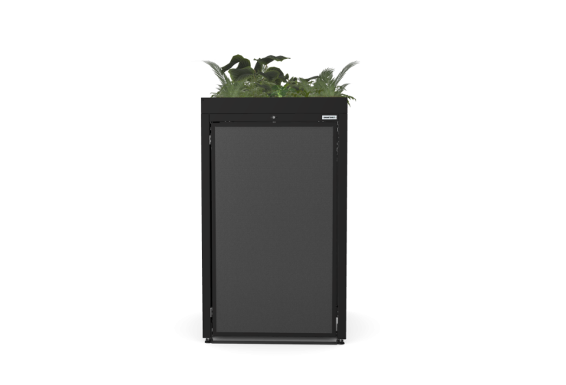 Box na 1 popelnici - Model FLORA / STEEL / FLAT Decor - Barva: RAL 7016 ( Antracit ), Barva dekoru: Černá