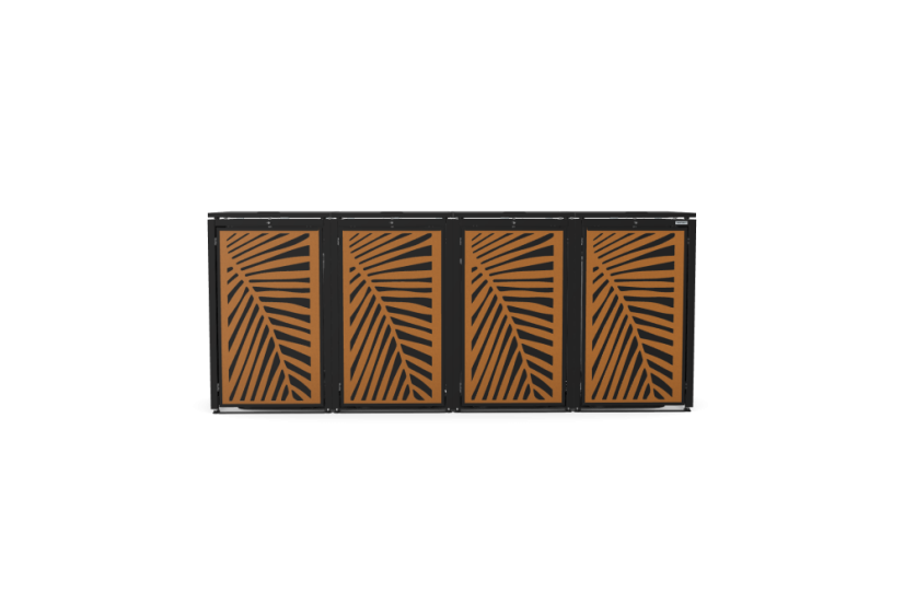 Boxy na 4 popelnice - Model HATCH / STEEL / LEAF Decor - Barva: RAL 7016 ( Antracit ), Barva dekoru: Imitace rzi