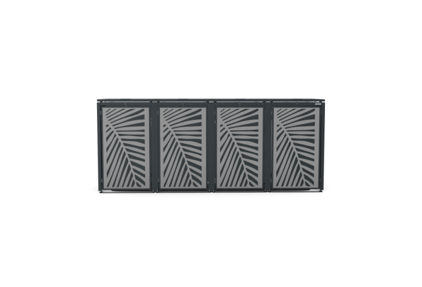 Boxy na 4 popelnice - Model HATCH / STEEL / LEAF Decor - Barva: RAL 7045 ( Světle-Šedá), Barva dekoru: Šedá
