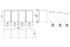 Boxy na 4 popelnice - Model FLORA / STEEL / FLAT Decor