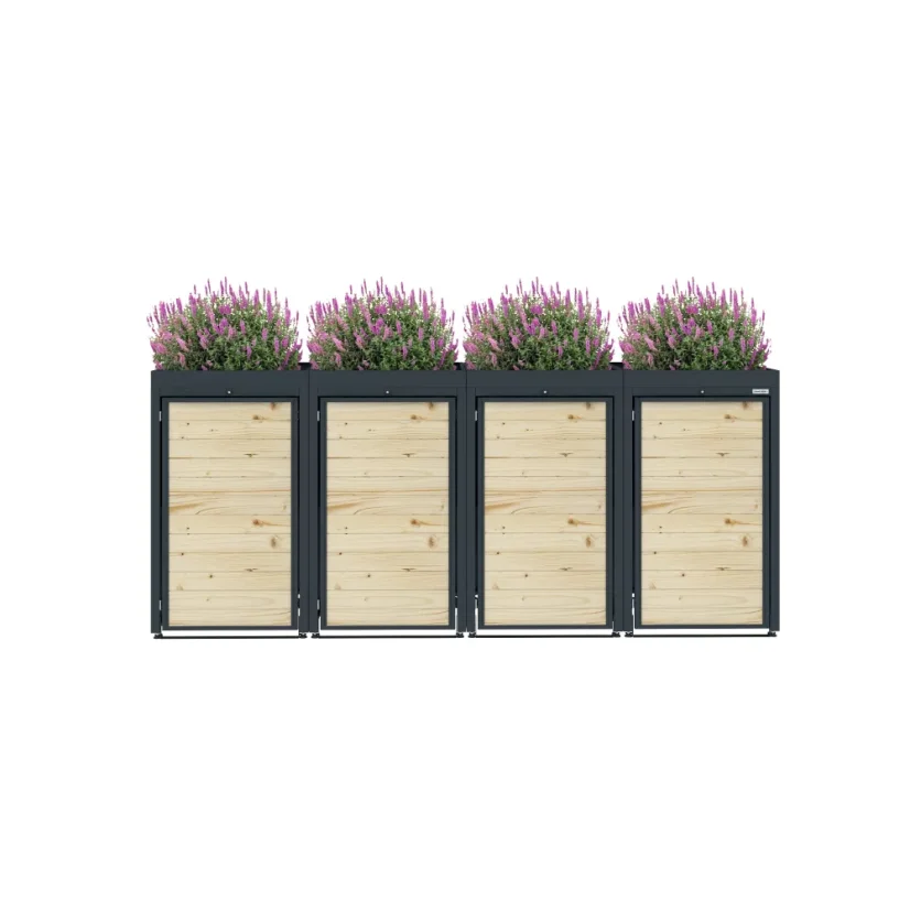 Boxy na 4 popelnice - Model FLORA / WOOD - Barva: RAL 7016 ( Antracit )