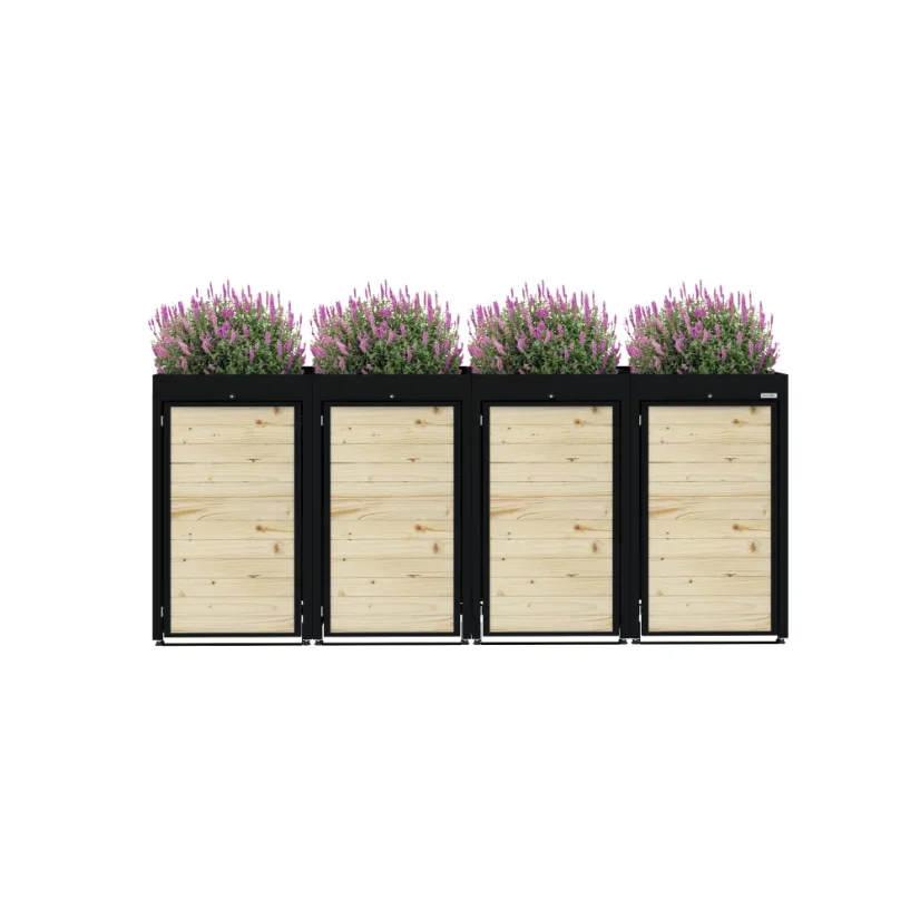 Boxy na 4 popelnice - Model FLORA / WOOD - Barva: RAL 7016 ( Antracit )
