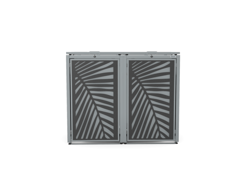 Boxy na 2 popelnice - Model HATCH / STEEL / LEAF Decor - Barva: RAL 7016 ( Antracit ), Barva dekoru: Černá