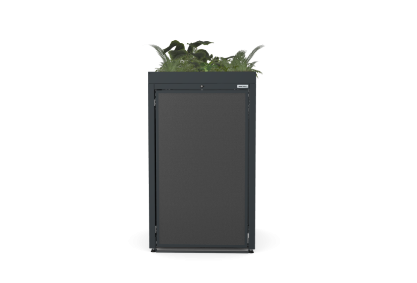 Box na 1 popelnici - Model FLORA / STEEL / FLAT Decor - Barva: RAL 7016 ( Antracit ), Barva dekoru: Černá