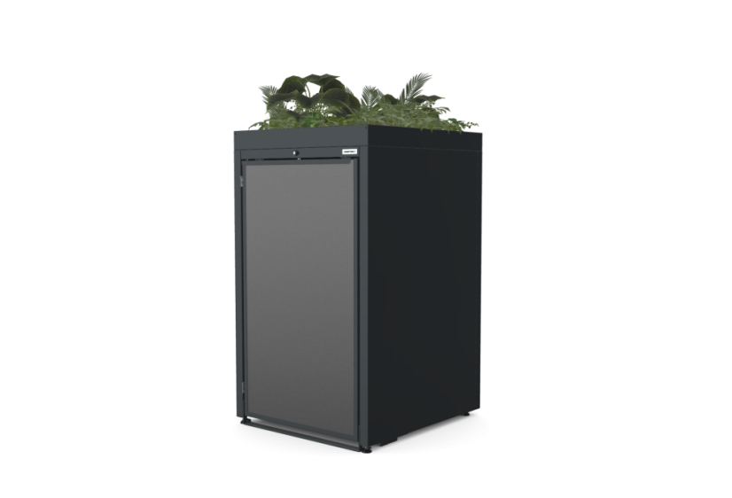 Box na 1 popelnici - Model FLORA / STEEL / FLAT Decor - Barva: RAL 7016 ( Antracit ), Barva dekoru: Imitace rzi