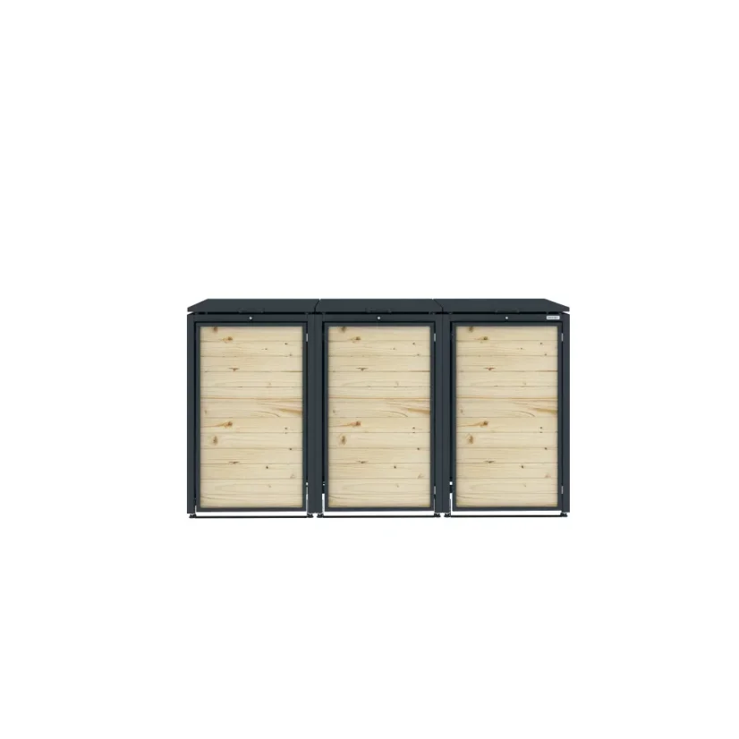 Boxy na 3 popelnice - Model HATCH / WOOD - Barva: RAL 7016 ( Antracit )