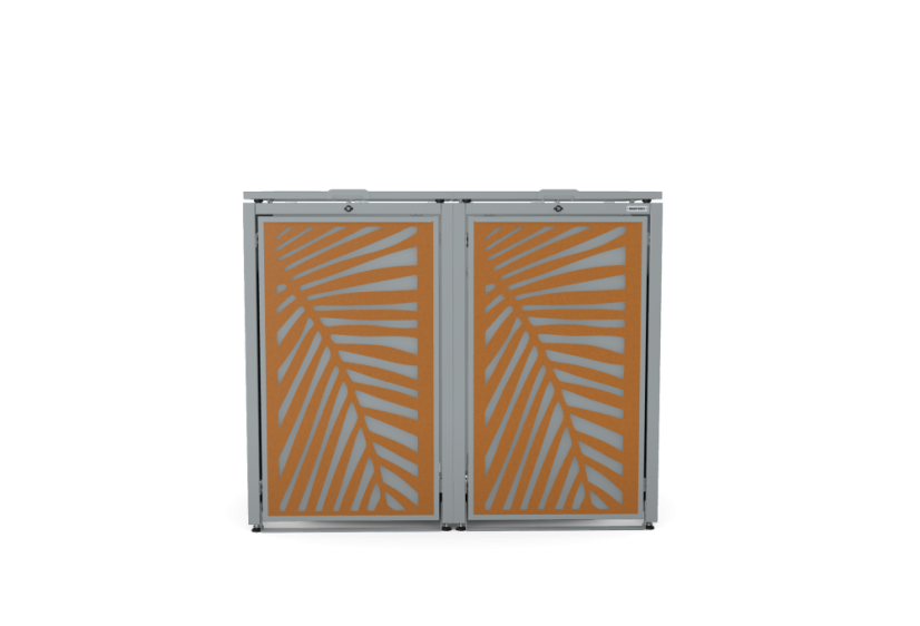 Boxy na 2 popelnice - Model HATCH / STEEL / LEAF Decor - Barva: RAL 7016 ( Antracit ), Barva dekoru: Šedá