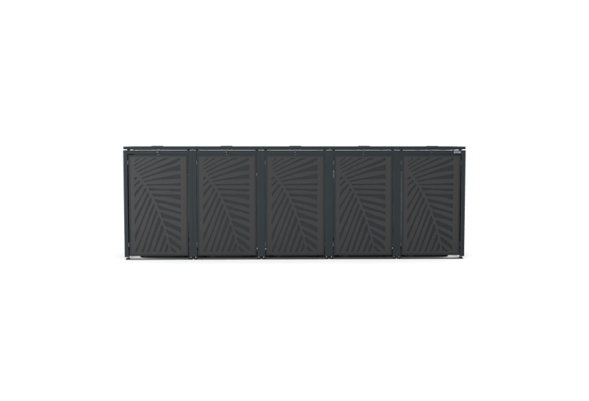 Boxy na 5 popelnic - Model HATCH / STEEL / LEAF Decor - Barva: RAL 9005 ( Černá), Barva dekoru: Černá