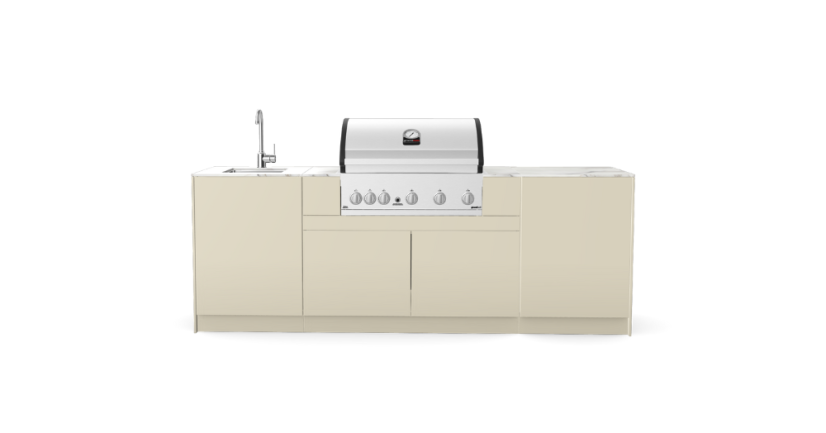 Kitchen Boxy - Venkovní kuchyně model 240 C - Montáž (typ kuchyně): Montáž ke stěně (zadní strana nezakrytá), Pracovní deska: Barva/Dekor: Polyrey T006 Tectonica (HPL - vzor beton), Barva dveří a bočnic: Tiger Grey classic 102