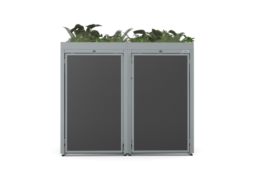 Boxy na 2 popelnice - Model FLORA / STEEL / FLAT Decor - Barva: RAL 9005 ( Černá), Barva dekoru: Imitace rzi