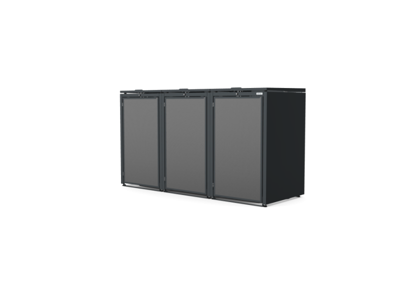 Boxy na 3 popelnice - Model HATCH / STEEL / FLAT Decor - Barva: RAL 7045 ( Světle-Šedá), Barva dekoru: Černá
