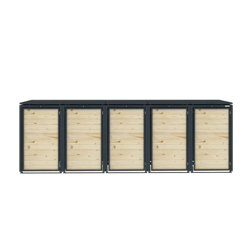 Boxy na 5 popelnic - Model HATCH / WOOD - Barva: RAL 7016 ( Antracit )